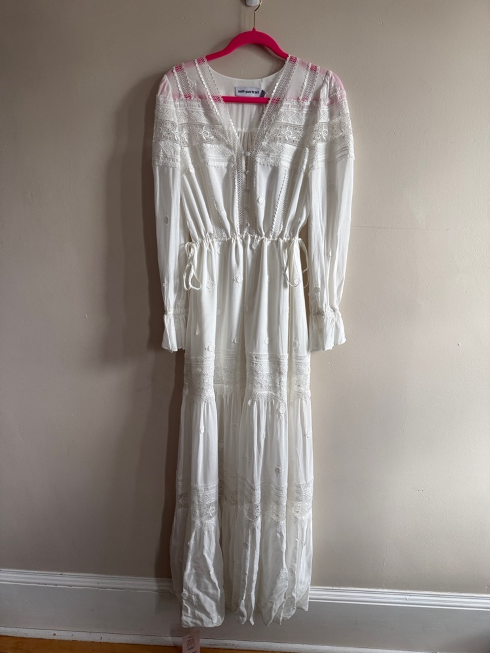 Self-Portrait Cream Lace Tiered Maxi Dress